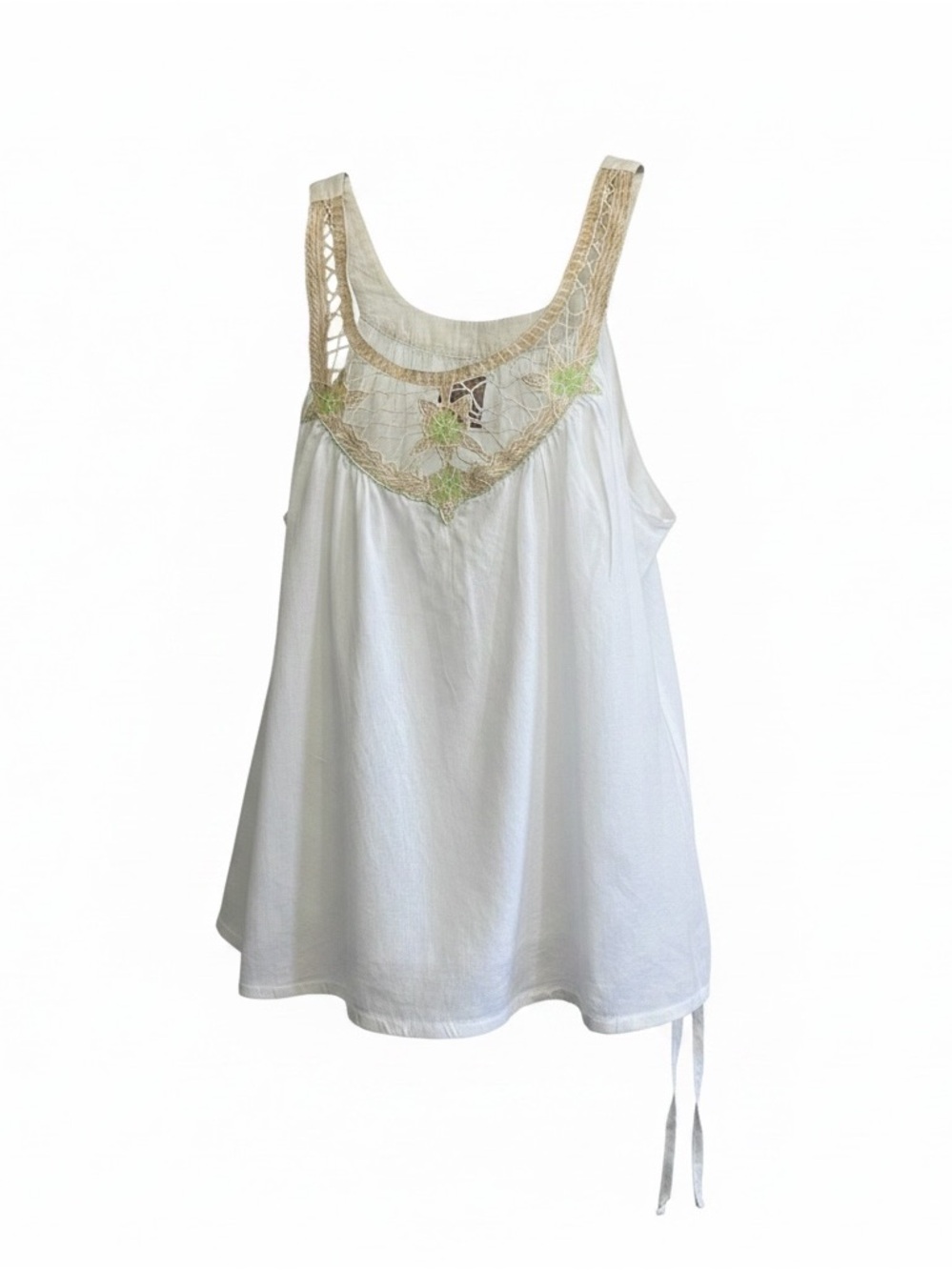 Free People White Crochet-Trim Sleeveless Tank vintage, 100% cotton